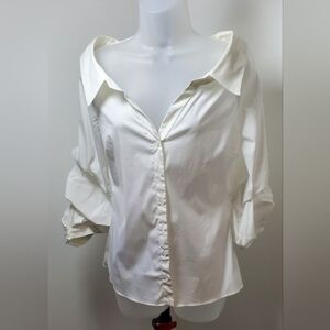 Zara Off The Shoulder Ruffle Button Up